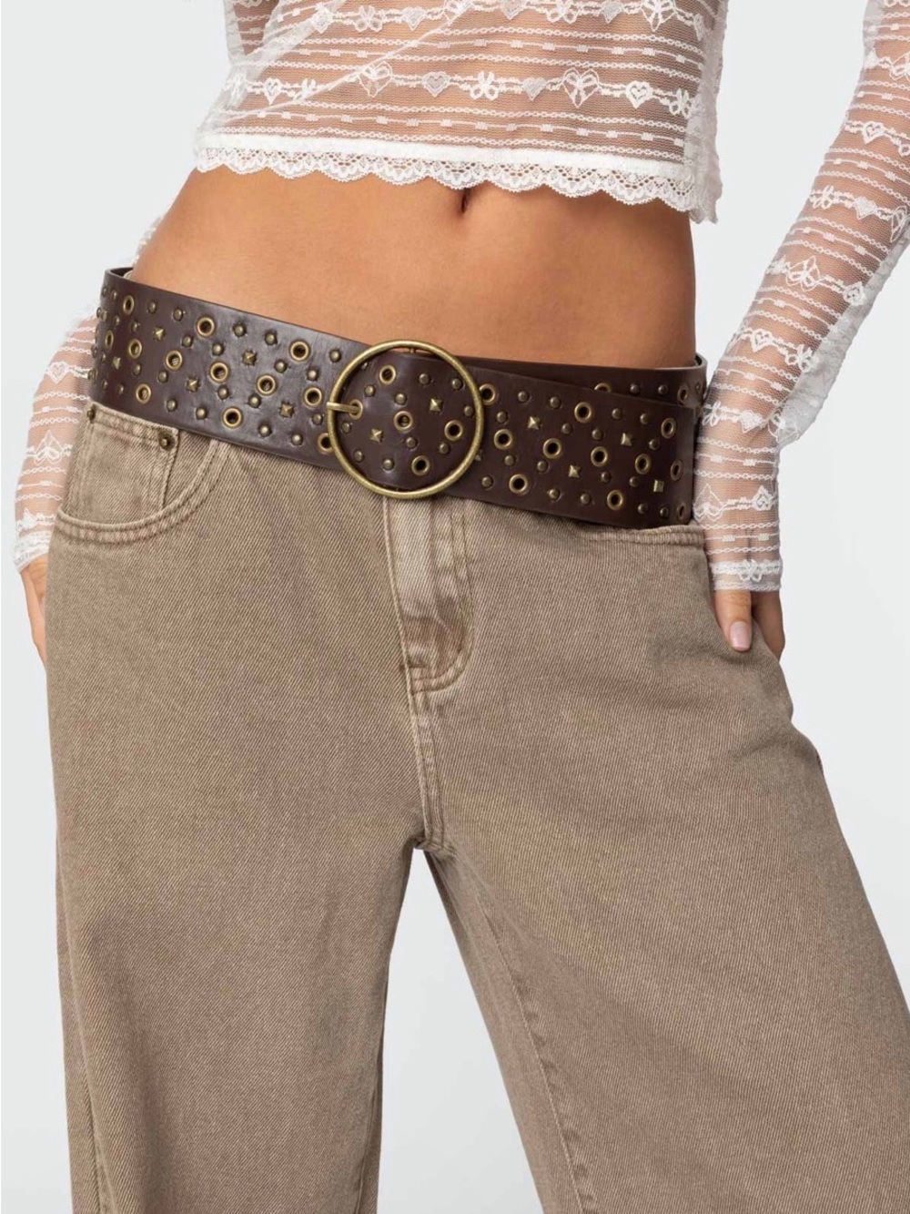 Edikted Stud & Grommet Faux Leather Belt